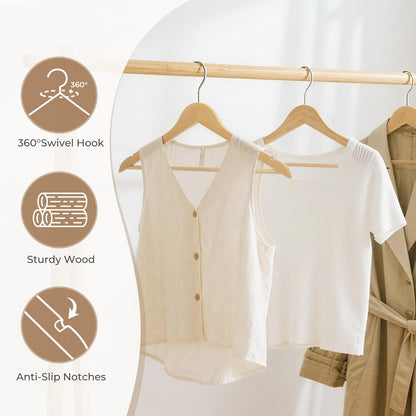 Liyarya 30 Pcs Wooden Hangers, Heavy Duty Clothing Rack for Coat, Suits