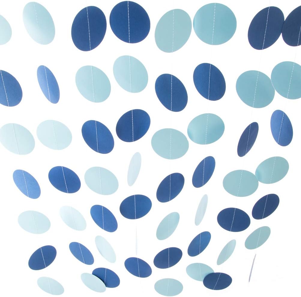 WEVEN Blue Paper Garland Circle Dots Party Garland Streamer Backdrop Hanging Decorations, 2.5" in