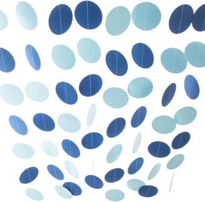 WEVEN Blue Paper Garland Circle Dots Party Garland Streamer Backdrop Hanging Decorations, 2.5" in