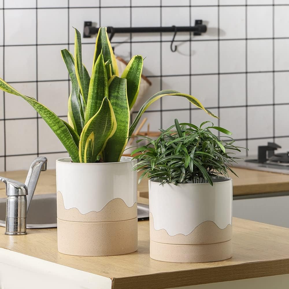 Nihow Ceramic Plant Pot: 6 Inch Planter with Drainage Hole & Saucer for Indoor & Outdoor Plants