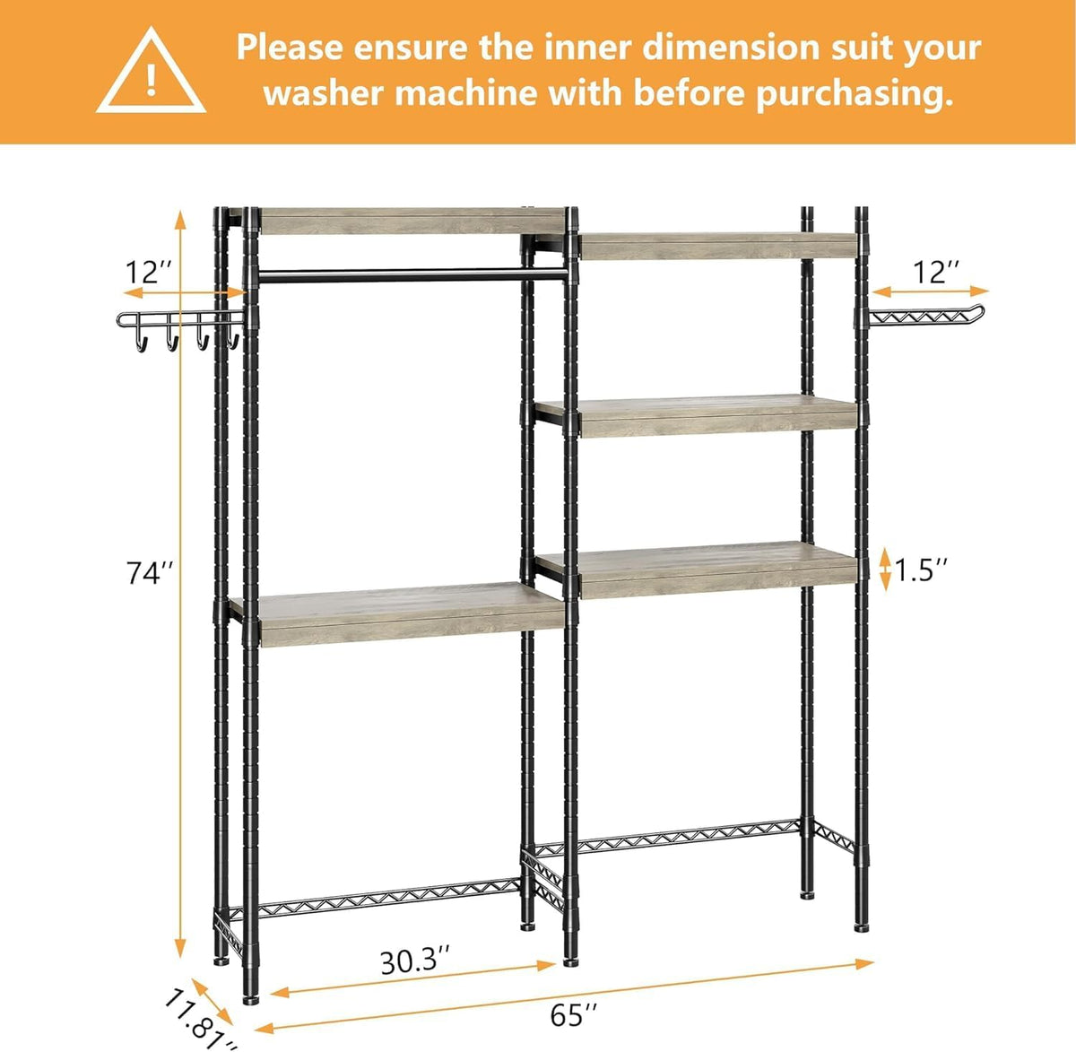 CABIHOME 5-Tier Over-The-Washer Shelf - Adjustable Height Laundry Organizer Space Saver