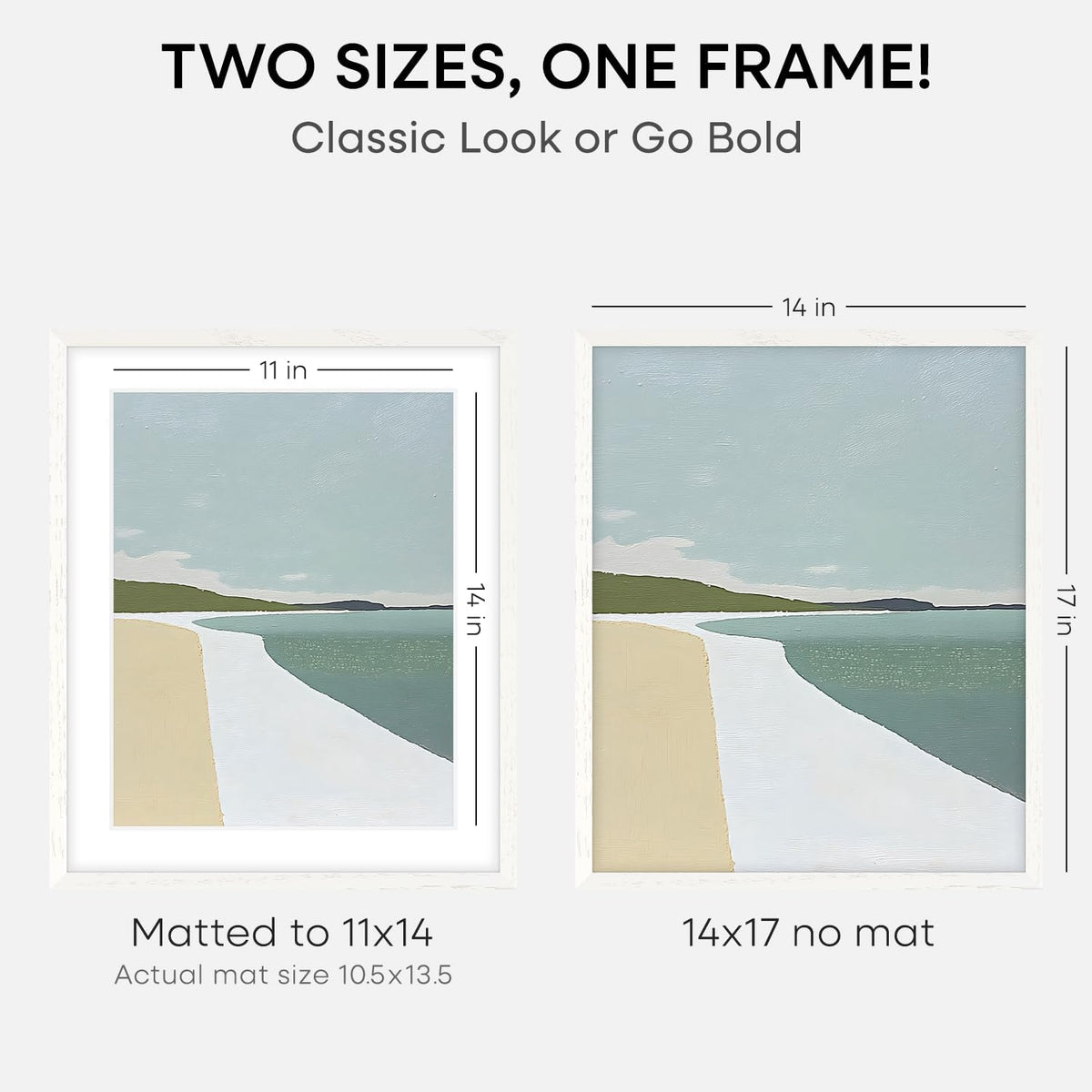 Homeforia 14x17 Picture Frame White, High End Oak 14x17 White Wood Frame with Mat 11x14 Photo, 14 x
