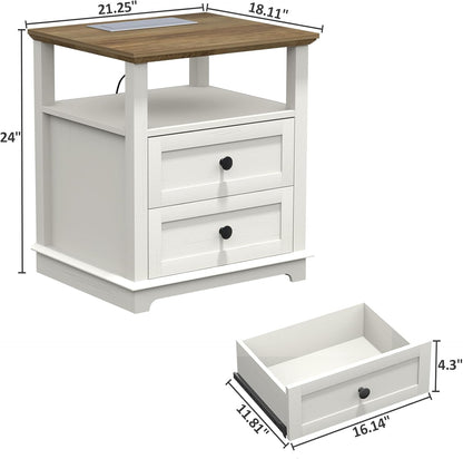 HIFYOBRO Large End Table Set of 2, Flip Top Charging Station and 2 Drawers, Type-C & USB Port &