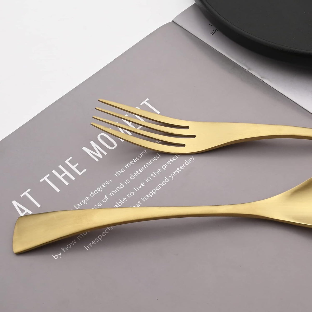 Luxury 18/10 Stainless Steel Matte Champagne gold Cutlery Flatware Set - Utensil Set Steak Spoons