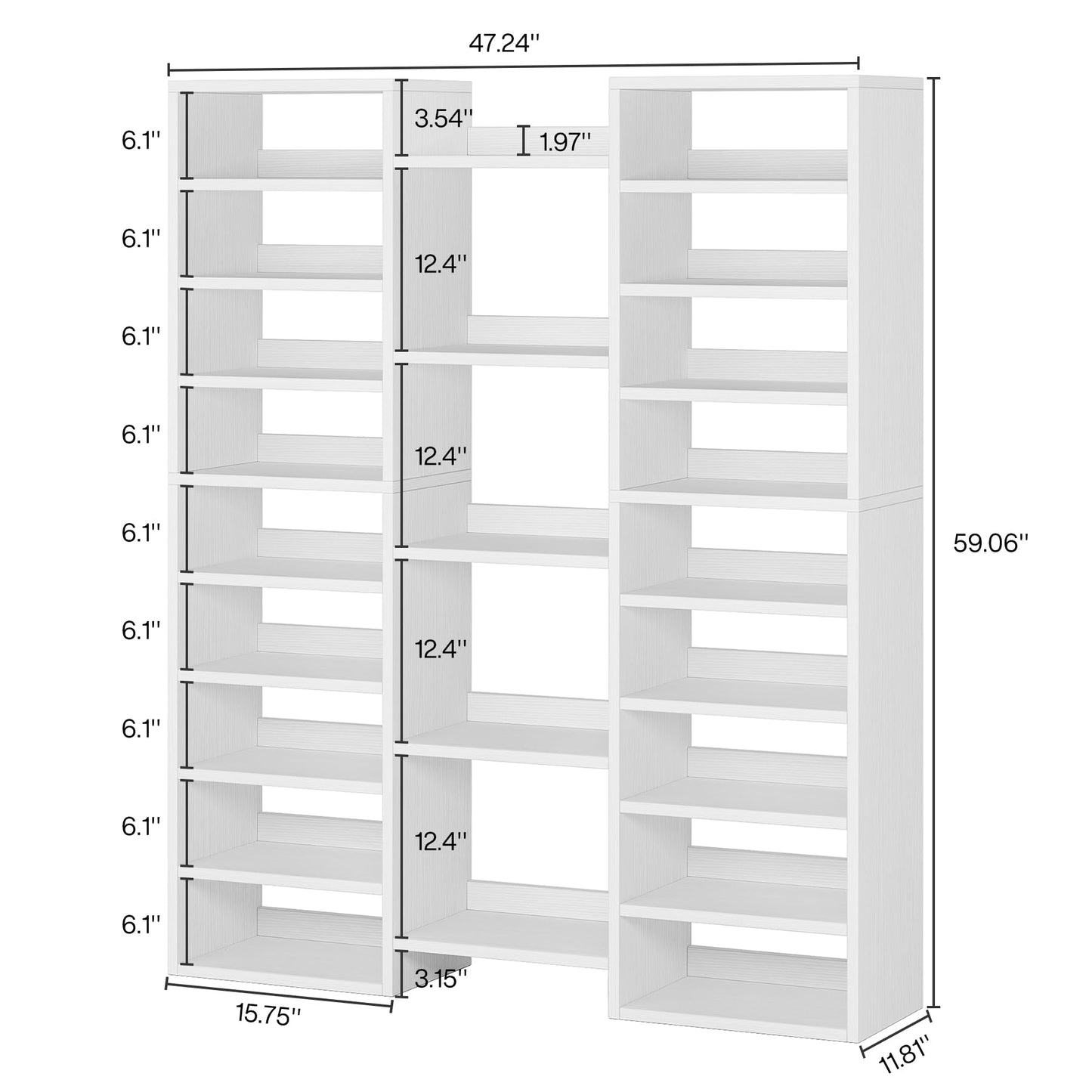 Tribesigns 14-Tier Shoe Cabinet, 59" Tall White Storage Organizer