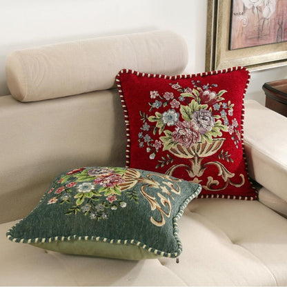 Set of 2 Spring Chenille Vintage Green Throw Pillows Covers 18x18in Sofa Couch Pillows for Living