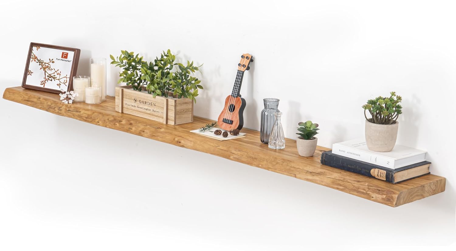 Floating Shelves for Wall, 72"x9.3" Rustic Solid Live-Edge Elm Wood Wall Shelves, Heavy-Duty