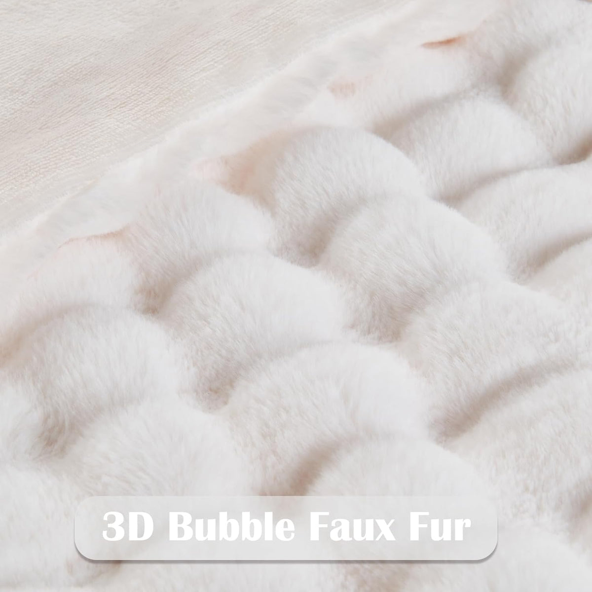 NEWCOSPLAY Faux Fur Throw Blanket Ivory Bubble Blanket Thick Warm Soft for Couch Sofa Bed 550GSM