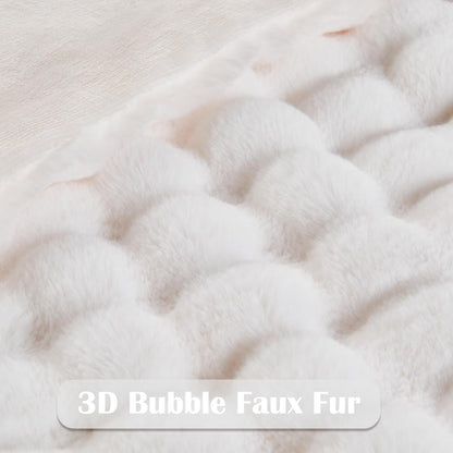 NEWCOSPLAY Faux Fur King Blanket Ivory Bubble Blanket Thick Warm Soft for Couch Sofa Bed 550GSM