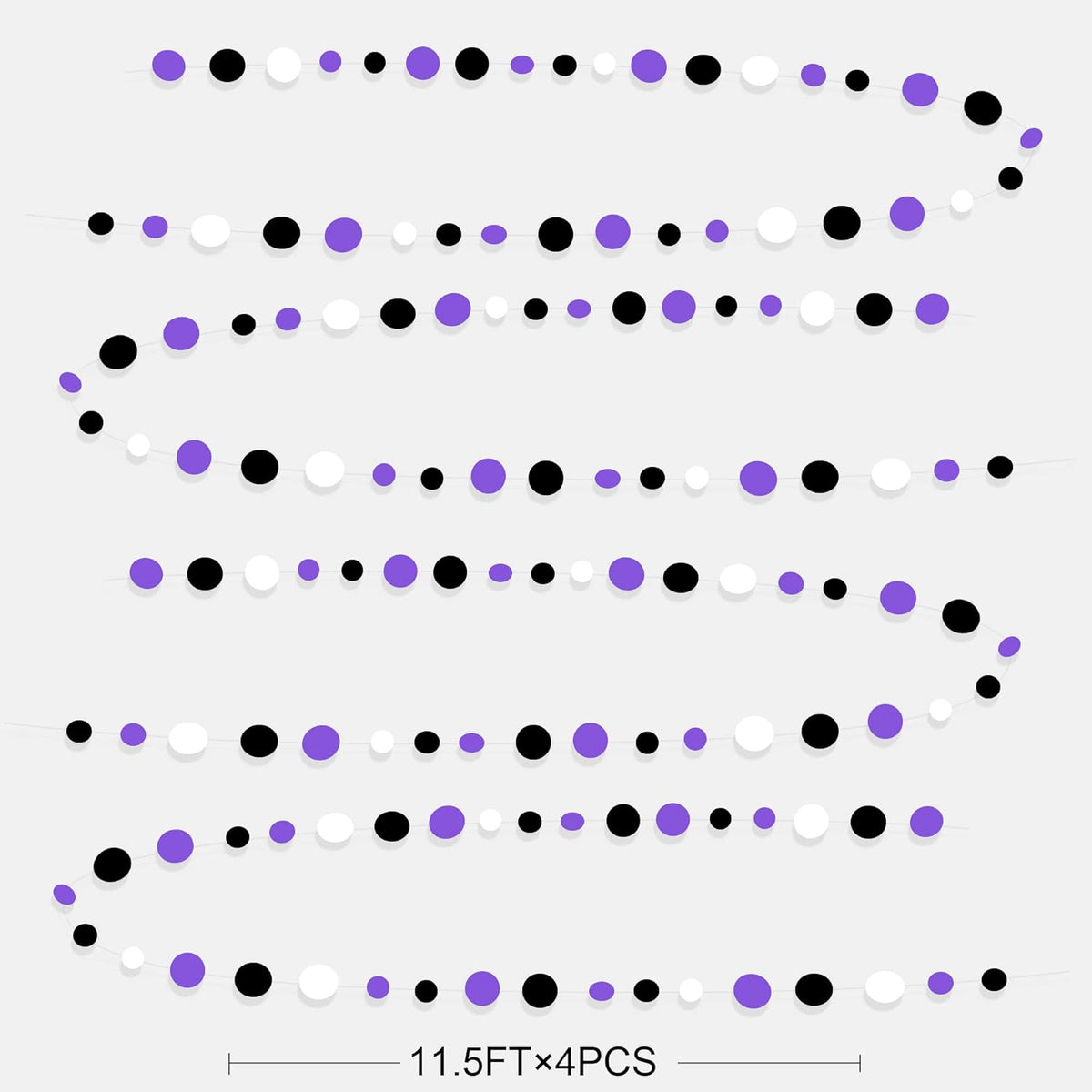 46Ft Purple Black Circle Dots Garlands Black Purple and White Polka Dot Hanging Paper Streamer