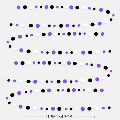 46Ft Purple Black Circle Dots Garlands Black Purple and White Polka Dot Hanging Paper Streamer