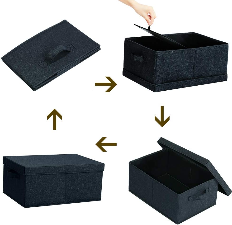 HOONEX Linen Foldable Storage Bins with Lids, 2 Pack, Storage Boxes with Carrying Handles and