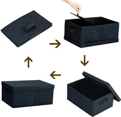HOONEX Linen Foldable Storage Bins with Lids, 2 Pack, Storage Boxes with Carrying Handles and