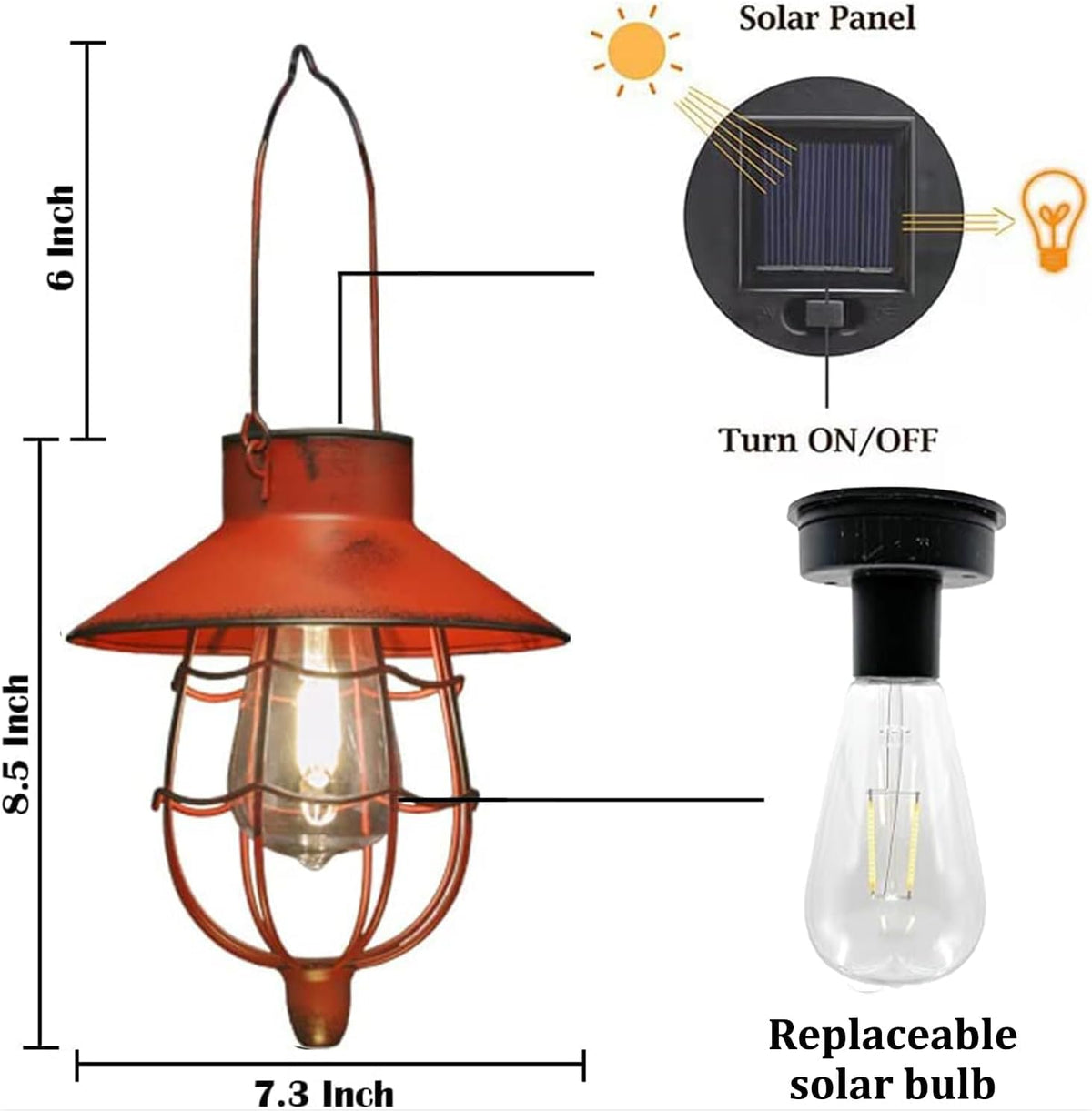 YAKii 2 Pack Solar Lantern Hanging Waterproof Outdoor Metal Solar Lamp with Warm White Light