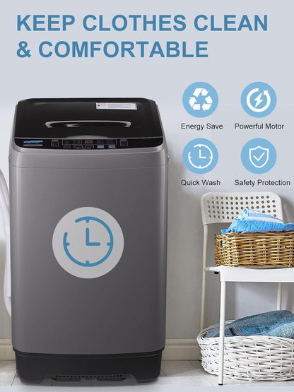 Full-Automatic Washing Machine 17.7 lbs Small Compact Portable 10 Wash Program & 8 Water Level