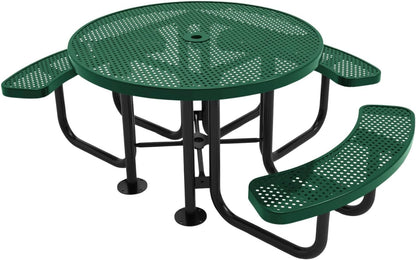 Heavy-Duty Portable Outdoor Picnic Table with Umbrella Hole, Punched Steel Patio Dining Furniture