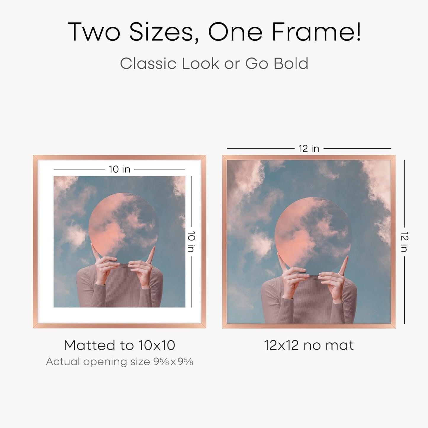 Homeforia 12x12 Picture Frame Rose Gold, High End Metal 12 x 12 Square Poster Frame with Mat 10 x