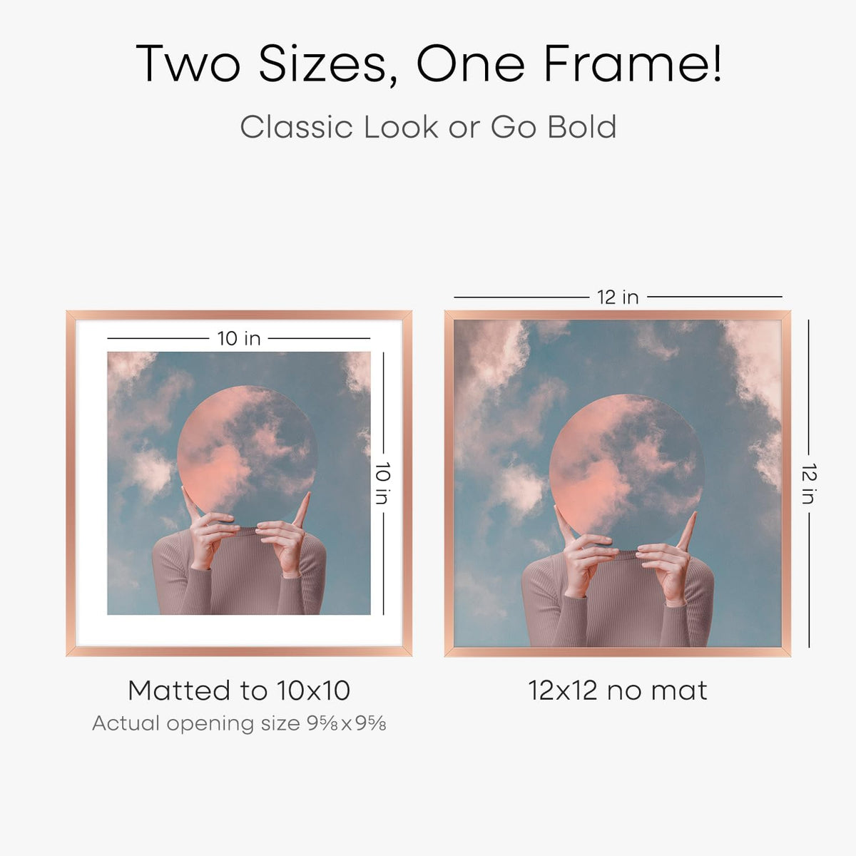 Homeforia 12x12 Picture Frame Rose Gold, High End Metal 12 x 12 Square Poster Frame with Mat 10 x