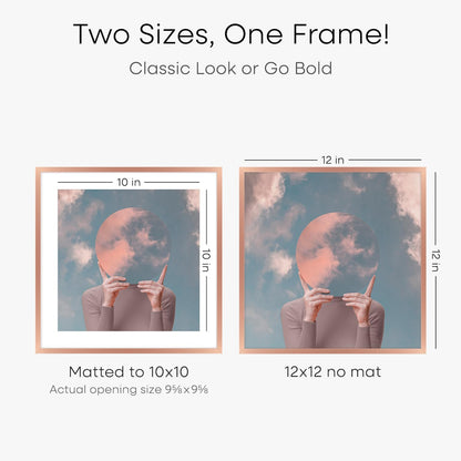 Homeforia 12x12 Picture Frame Rose Gold, High End Metal 12 x 12 Square Poster Frame with Mat 10 x