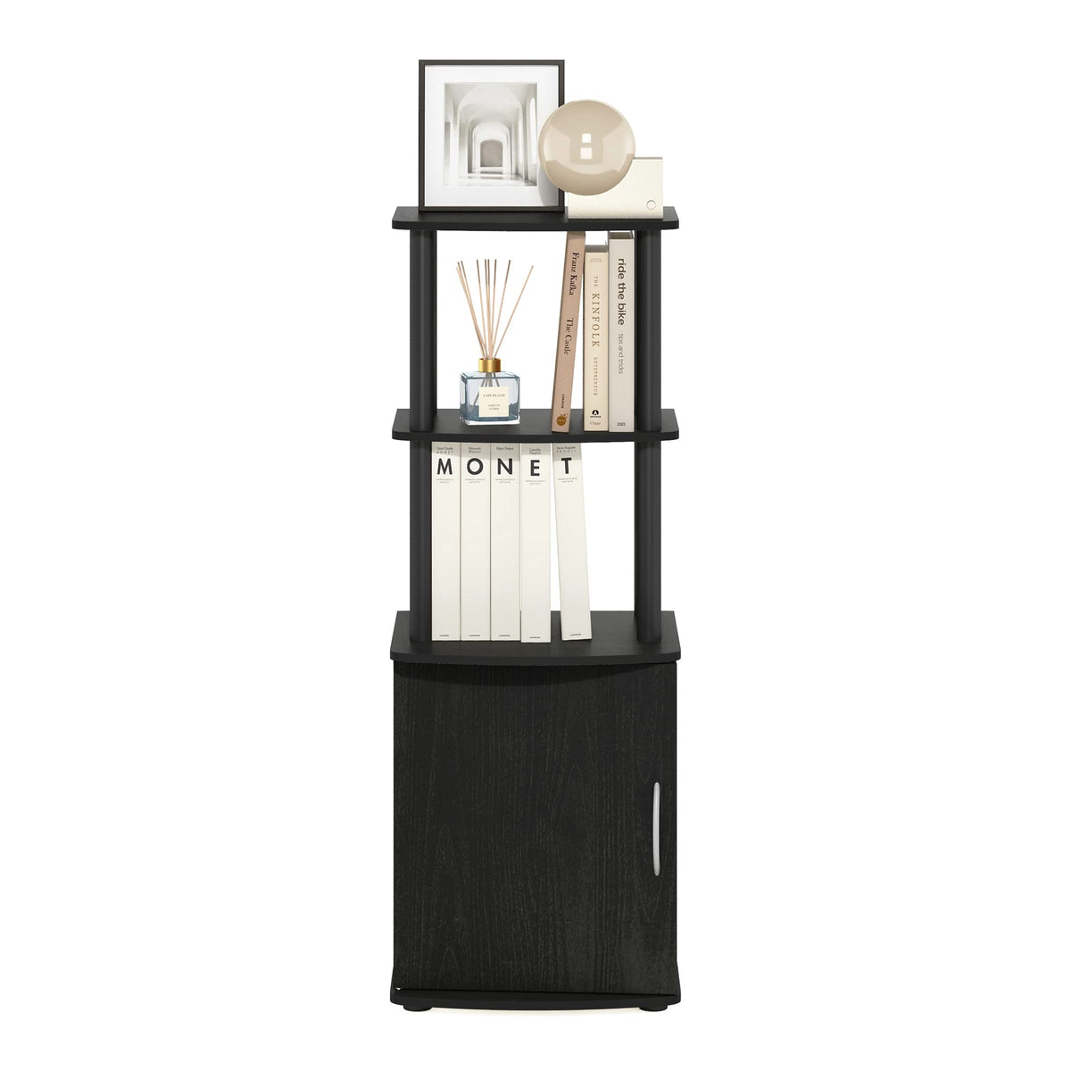 Furinno Turn-N-Tube Tall TV Entertainment Side Table Display Rack with Storage Cabinet, 2-Tier