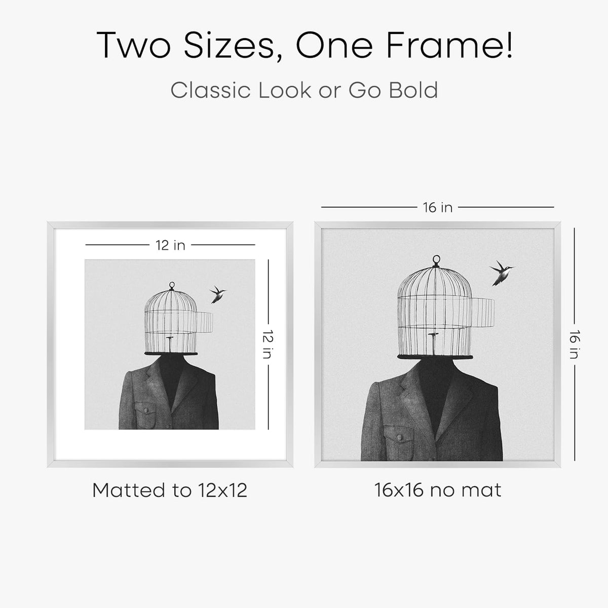 Homeforia 16x16 Silver Picture Frame, High End Metal 16 x 16 Square Frame with Mat 12 x 12 Photo