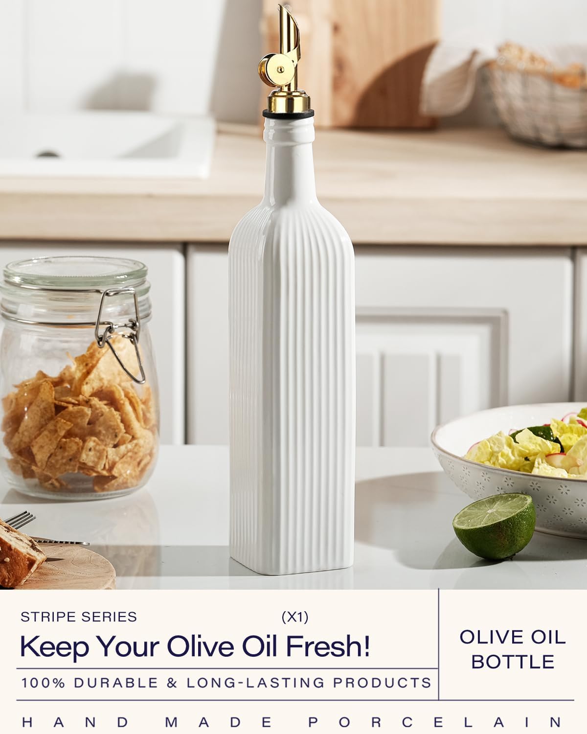 getstar 18 oz Olive Oil Dispenser Bottle for Kitchen, Ceramic Oil Bottle with Automatic Stainless
