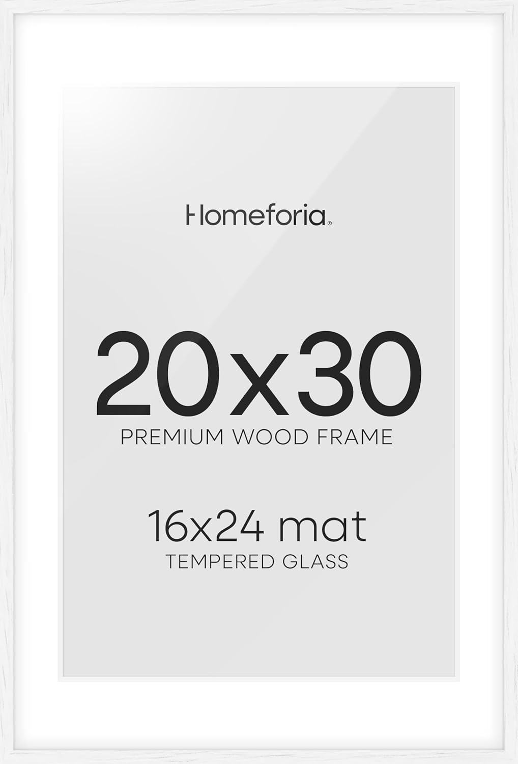 Homeforia White 20 x 30 Frame, High End Oak 20 x 30 White Wood Poster Frames with Mat 16 by 24