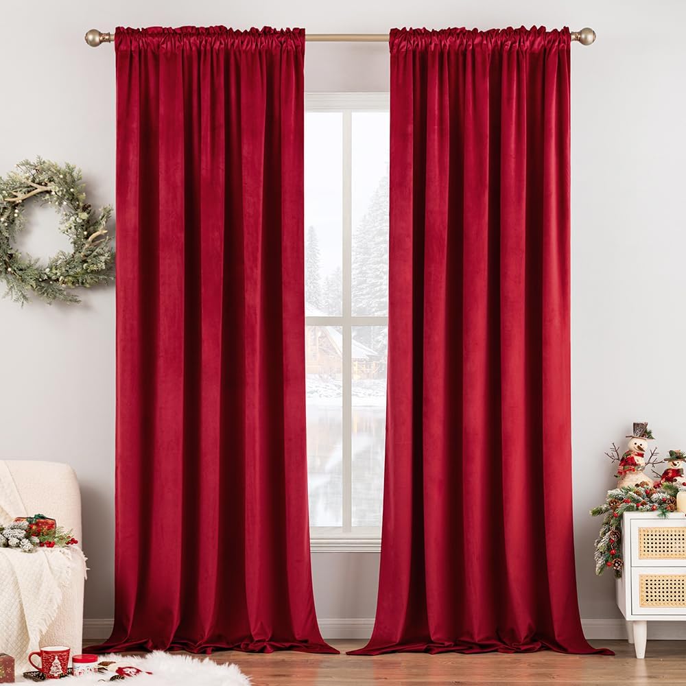 MIULEE Christmas Red Velvet Curtains Thermal Insulated Blackout Curtain Drapes for Bedroom Living