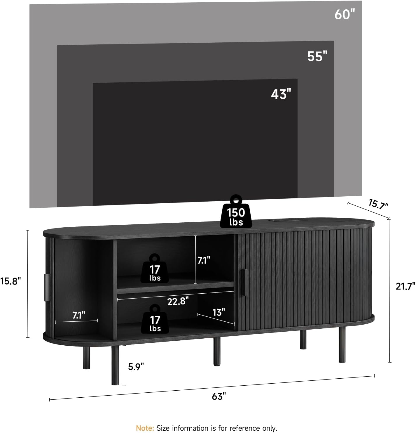 63" TV Stand with Power Outlet, Modern Media Console with Sliding Doors, Entertainment Center for