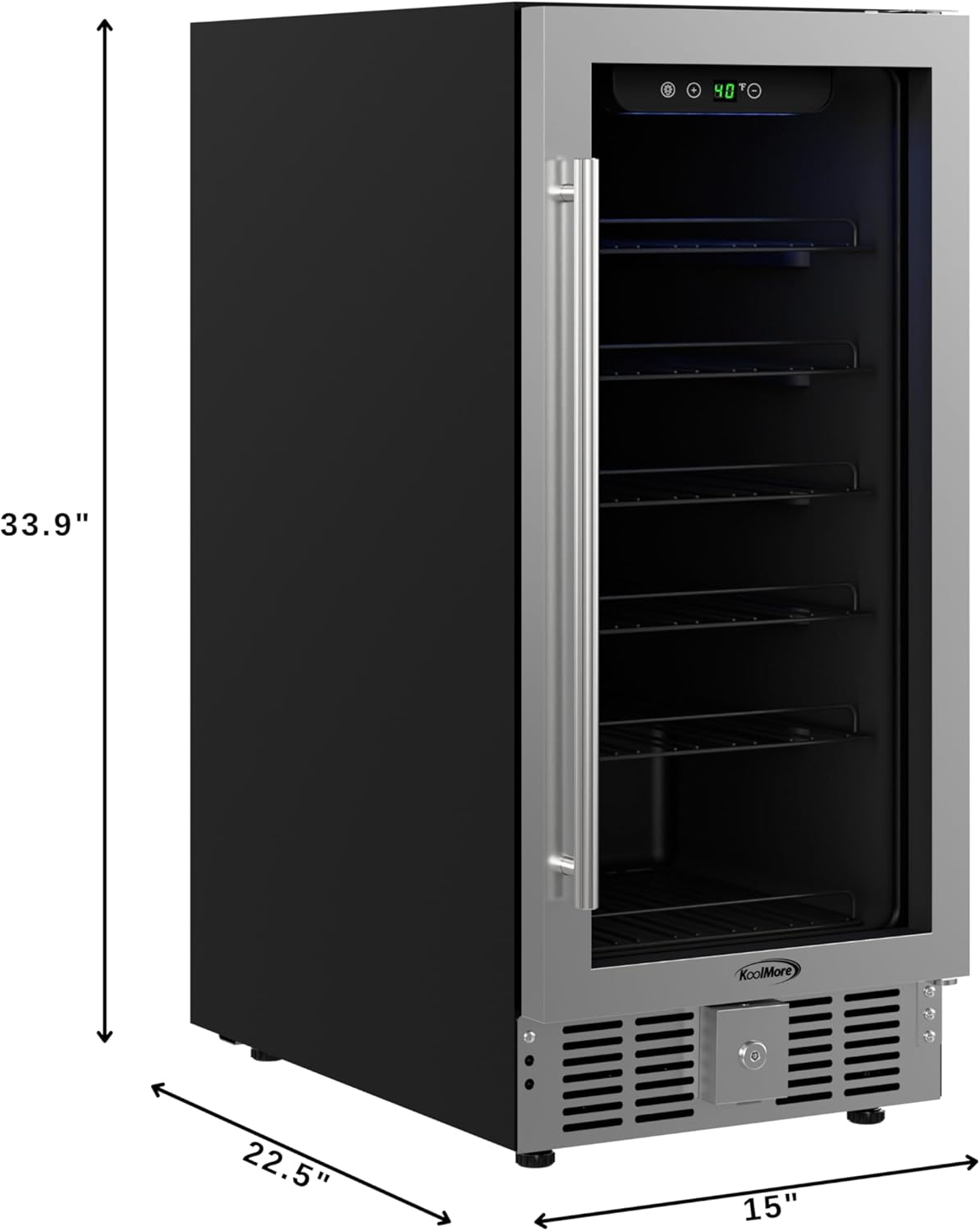 KoolMore 15” Inch Small Built-In Refrigerator and Beverage Cooler for Soda Cans, Beer Cans, Food