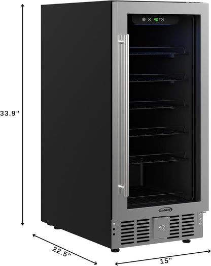 KoolMore 15” Inch Small Built-In Refrigerator and Beverage Cooler for Soda Cans, Beer Cans, Food