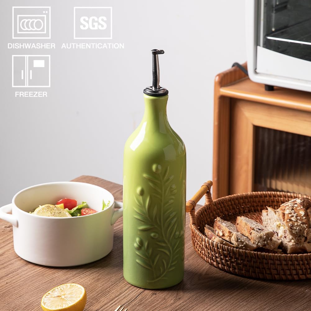 Sweejar Large Olive Oil Dispenser Bottle with Spout, 24 Oz Ceramic Oil Dispenser for Kitchen