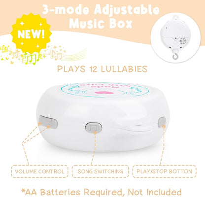 Dinosaur Crib Mobile – Beige Dino Baby Crib Mobile with 3-Mode Music Box, Nursery Mobile with