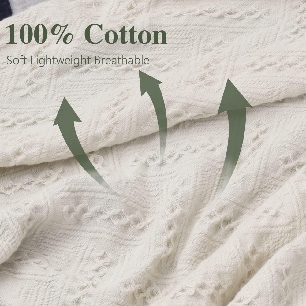 Simple&Opulence 100% Cotton Throw Blanket for Bed, Couch, Boho Luxury Geometric Knit Woven Blanket