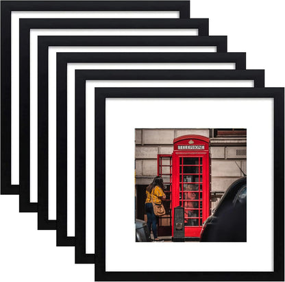 12x12 Picture Frame Set of 6, Display Pictures 8x8 with Mat or 12x12 Without Mat for Wall
