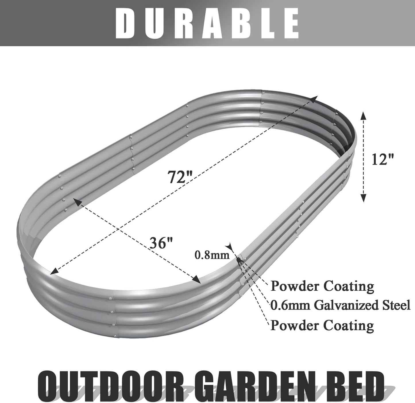 2 Pack 6x3x1FT Galvanized Raised Garden Bed Kit Oval Metal Ground Planter Box Outdoor Bottomless