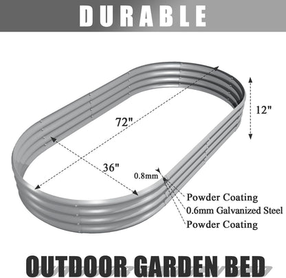 2 Pack 6x3x1FT Galvanized Raised Garden Bed Kit Oval Metal Ground Planter Box Outdoor Bottomless