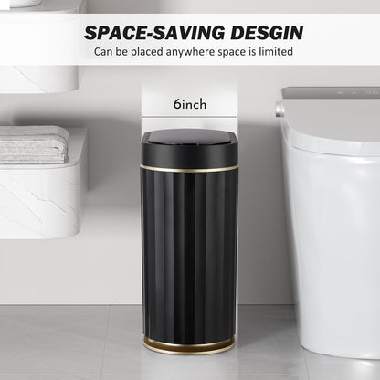 ELPHECO Black Bathroom Trash Can with Lid 2 Gallon Sensor Trash Bin, Automatic Narrow Garbage Can