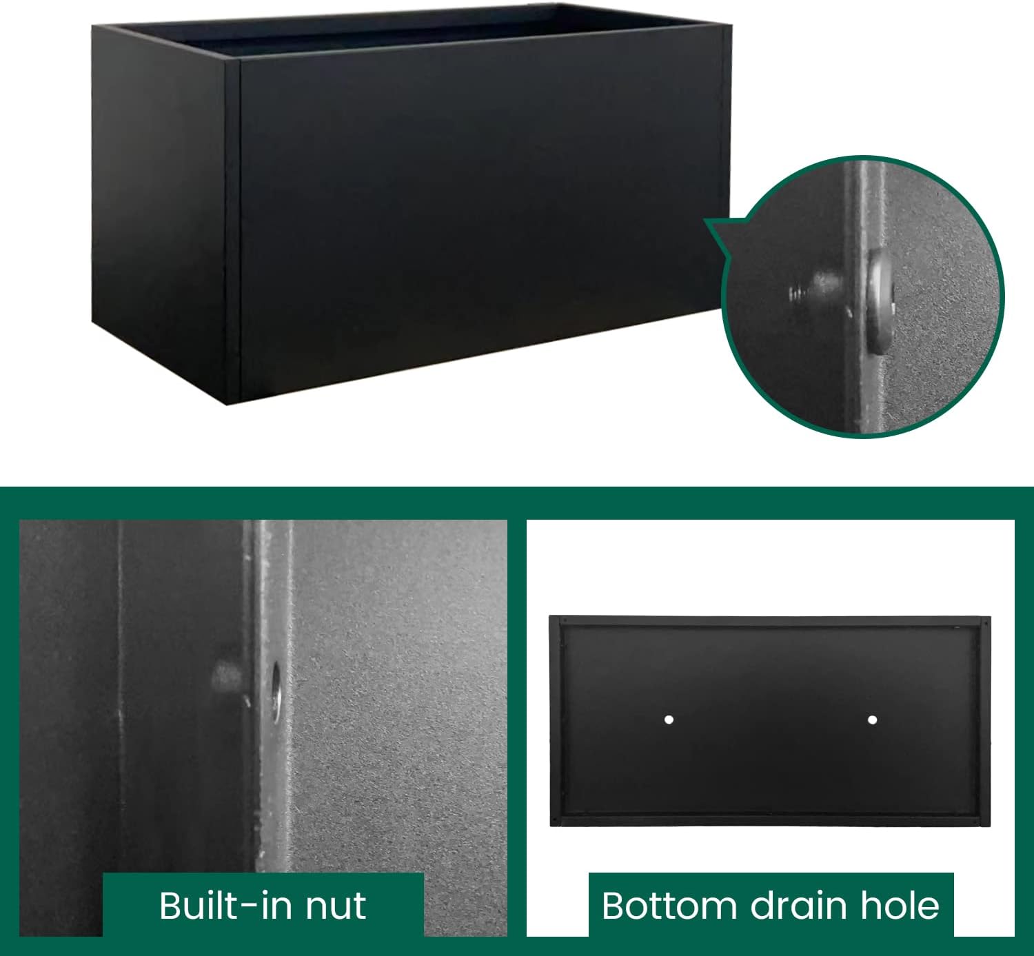 Galvanized Steel Metal Planter Rectangular Indoor Black Planter Box Large Outdoor Planters Steel