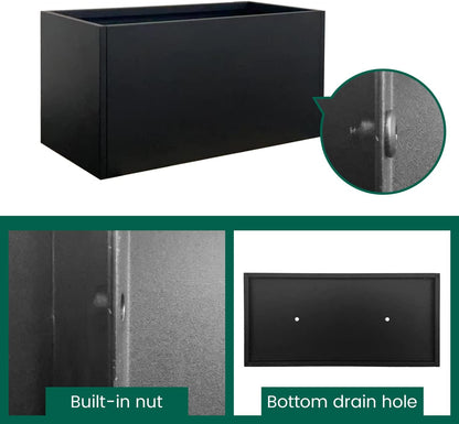 Galvanized Steel Metal Planter Rectangular Indoor Black Planter Box Large Outdoor Planters Steel