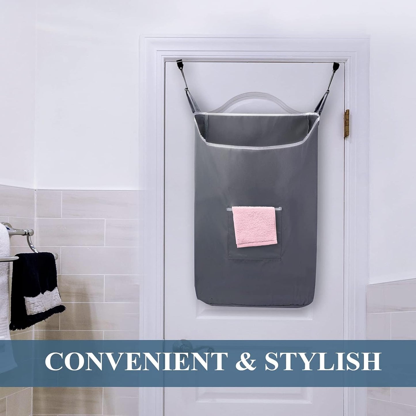 The Fine Living Co. X-Large Hanging Laundry Hamper with Over Door Hooks & Adhesive, Durable Space