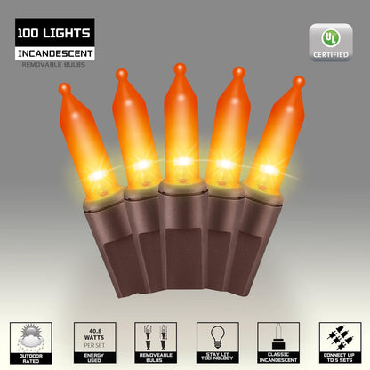 100LIGHTS Orange Extra-Bright with End Connectors Halloween Decorative Lights 5.98m UL Certified