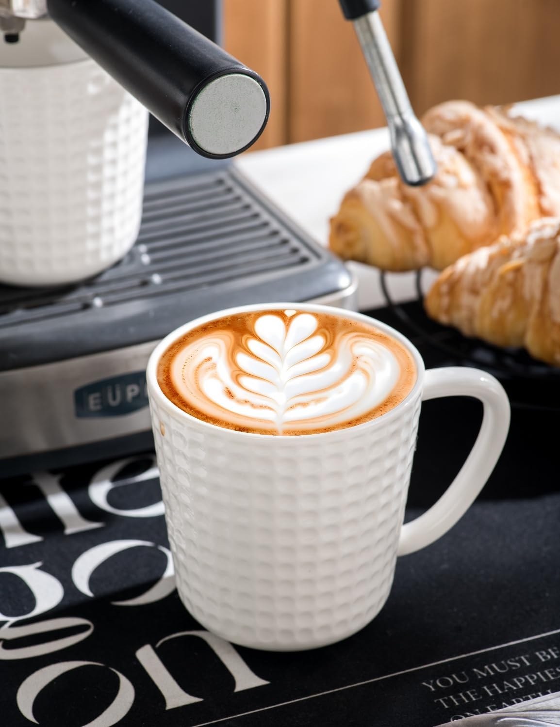 Ceramic Coffee Mugs 15 oz, Large Waffle Embossed Mug Set, Coffee Cups for Latte, Cappuccino, Cocoa