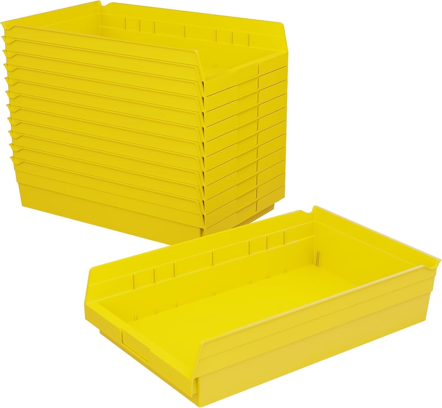 Akro-Mils 30178 Heavy Duty Plastic Shelf Bins, 18"x 11"x 4", Yellow, 12-Pk