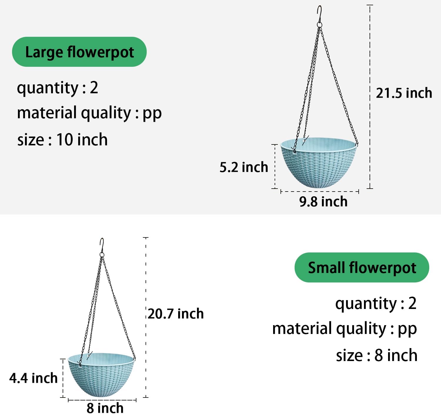 Hanging Planters for Indoor Plants 8/10 Inch, 4 Packs Plant Hanger Outdoor with Drainage Holes