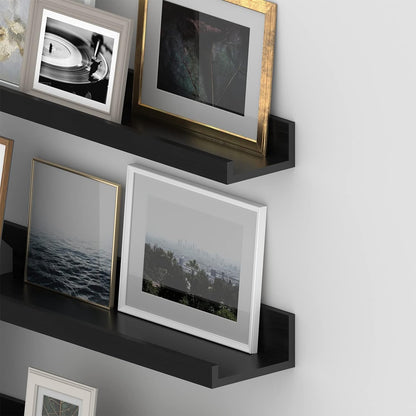 Giftgarden 36 Inch Black Floating Shelves for Wall Woodgrain Picture Ledge Large Photo Shelf for