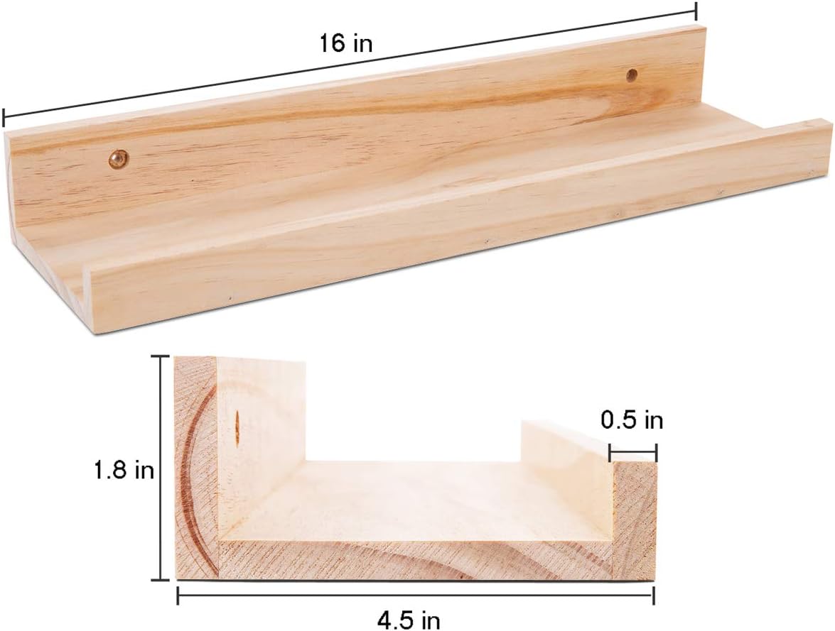 AZSKY Picture Ledge Shelf, Small Floating Shelves Set of 2, 16 Inches Nursery Book Shelves for Toys