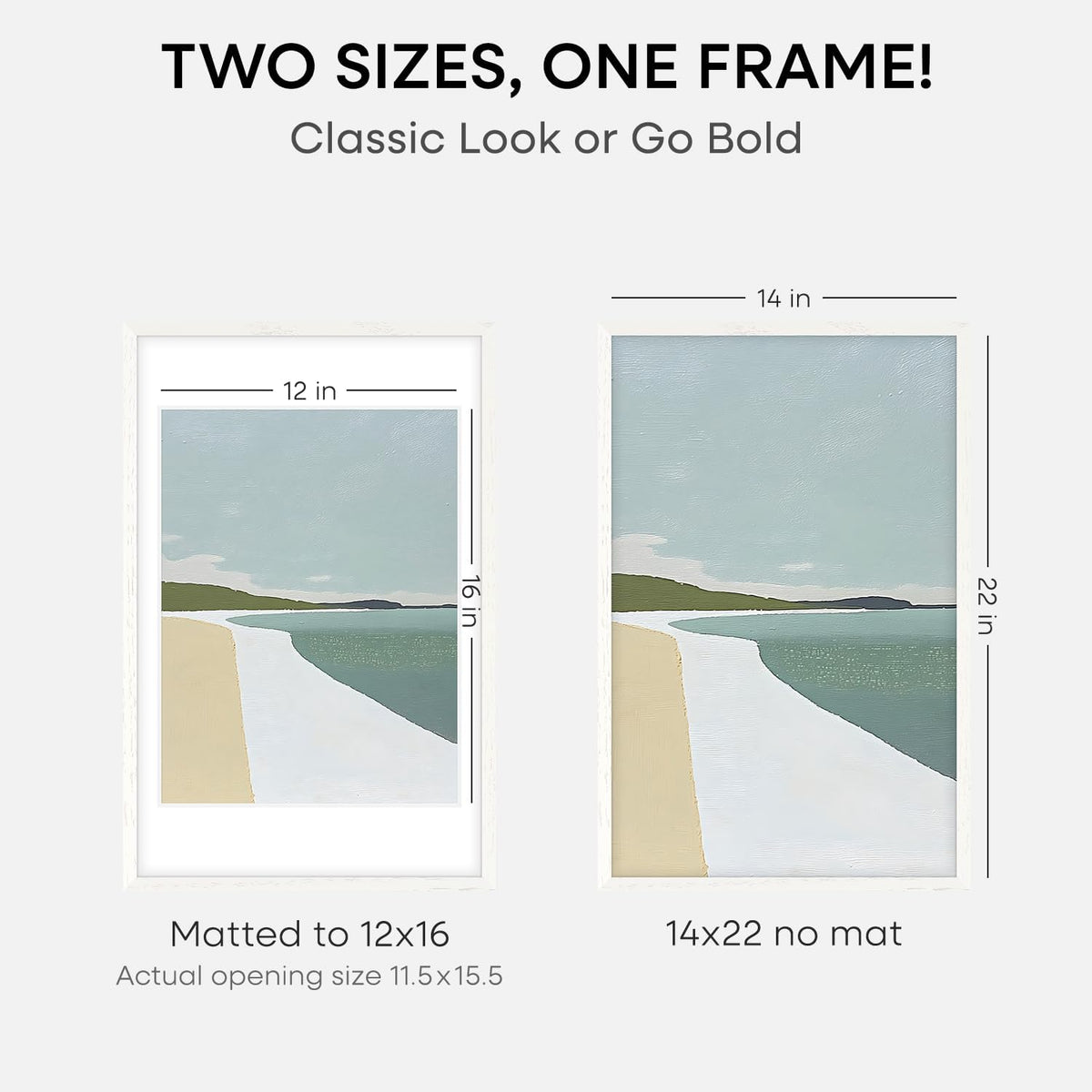Homeforia 14x22 Picture Frame White, High End Oak 14x22 White Wood Frame with Mat 12x16 Photo, 14 x