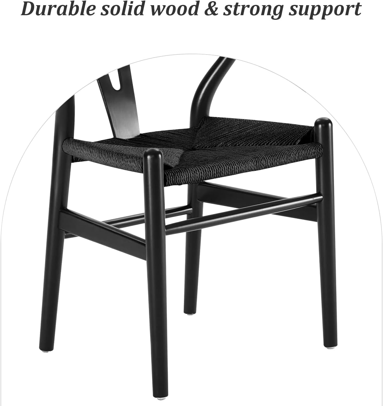 Wishbone Chair, Solid Wood Armrest Woven Seat Chair, Kitchen & Dining Chair, Wishbone Y Black