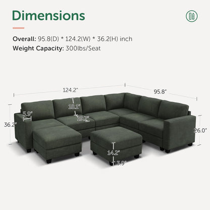HONBAY Corduroy Sectional Couch with Storage U Shaped Sectional Sofa Modular Sectional Couches for